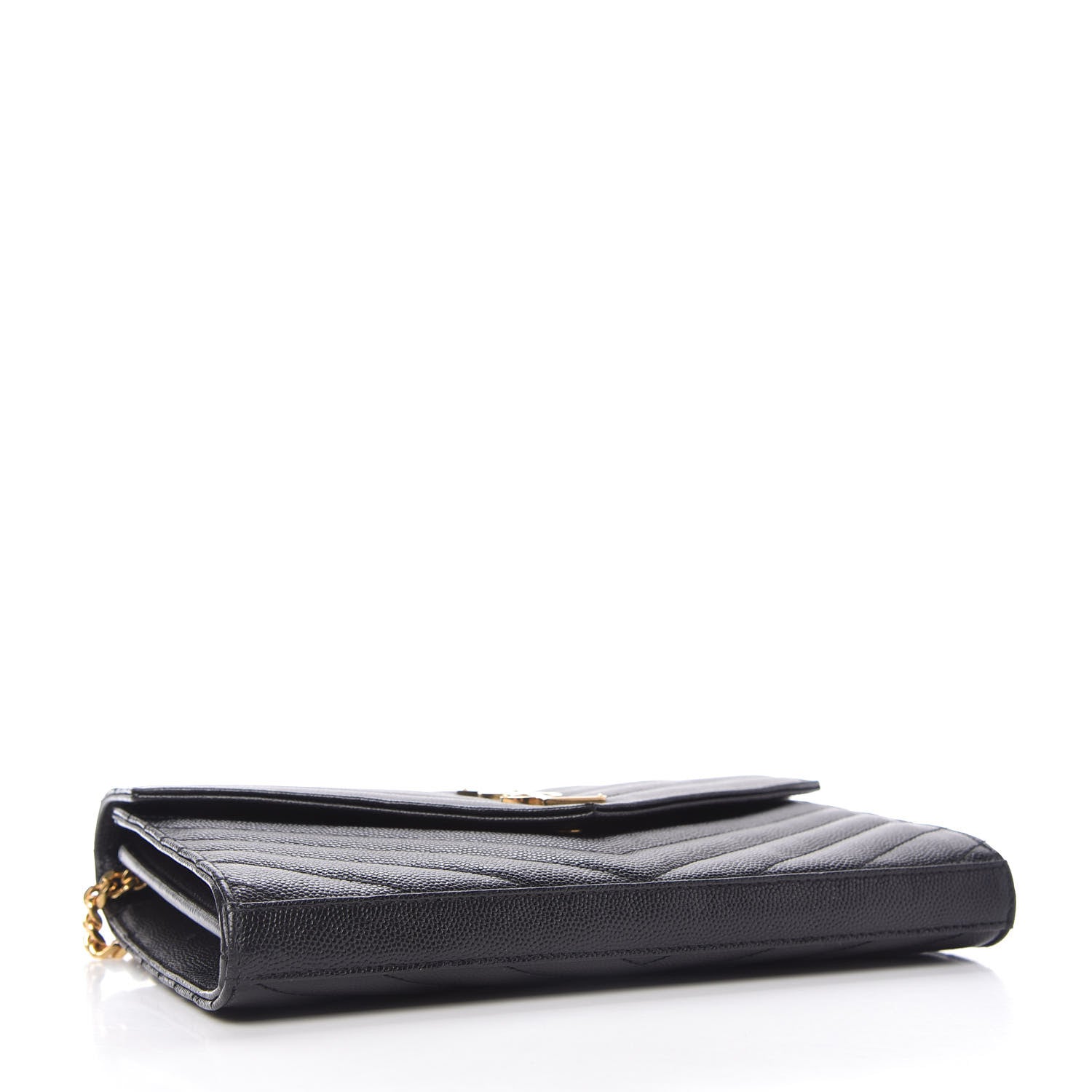 Saint Laurent Grain De Poudre Matelasse Chevron Monogram Chain Wallet Black 4 of 9
