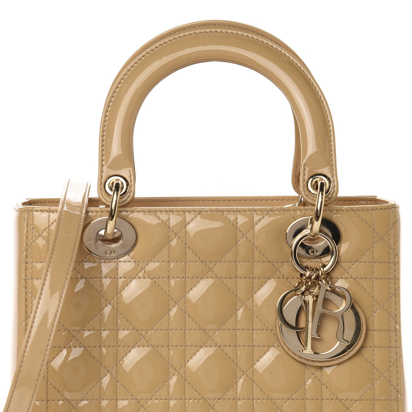 Patent Cannage Medium Lady Dior Beige