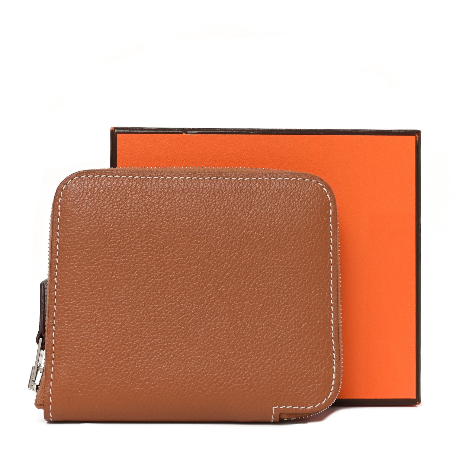 Hermes Evercolor Silk'in Compact Wallet Gold Orange Gris Mouette 8 of 8