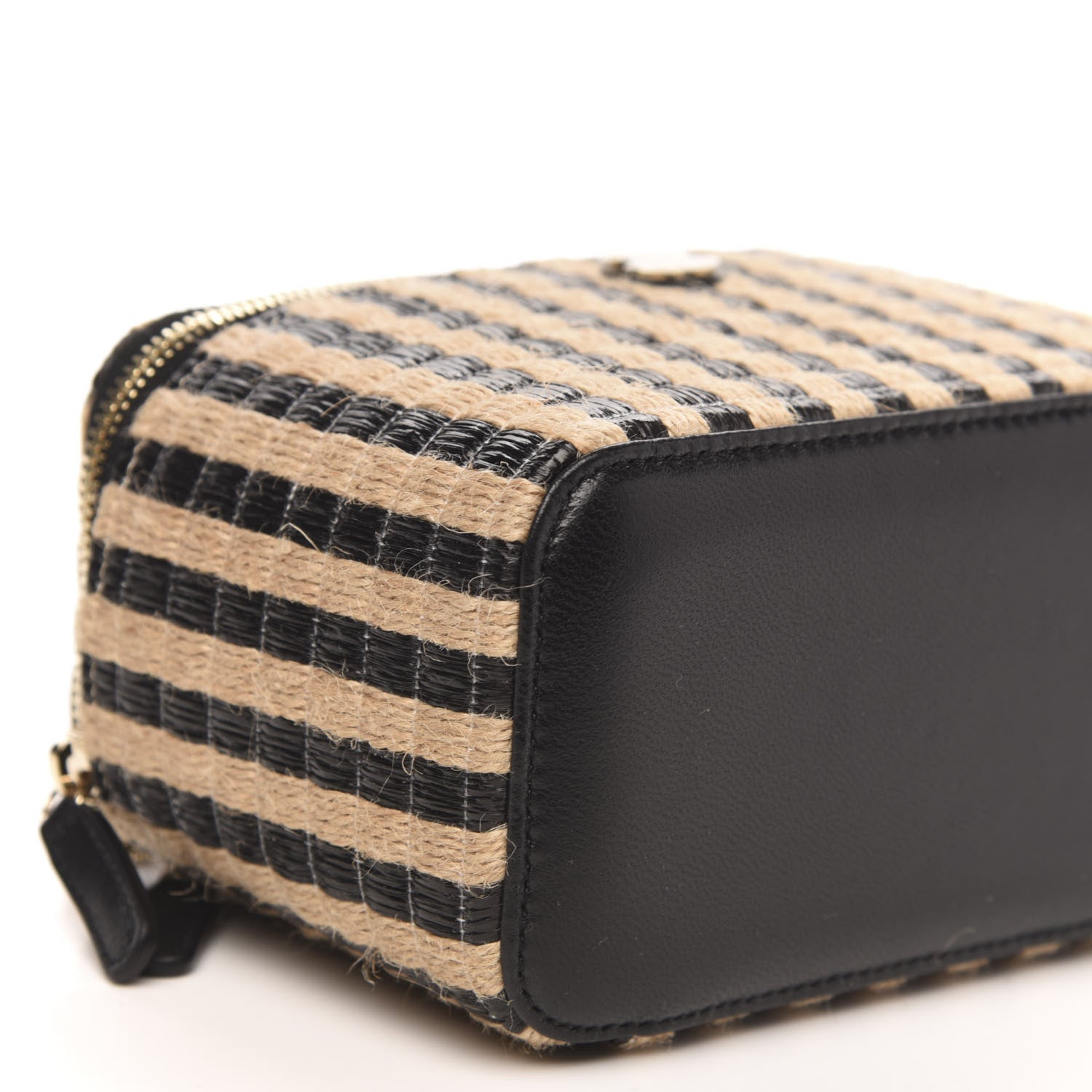 Chanel Raffia Jute Striped Small Vanity Case With Chain Black Beige 8 of 10