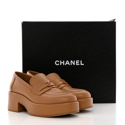 Chanel Calfskin CC Platform Loafers 37.5 Beige 9 of 9
