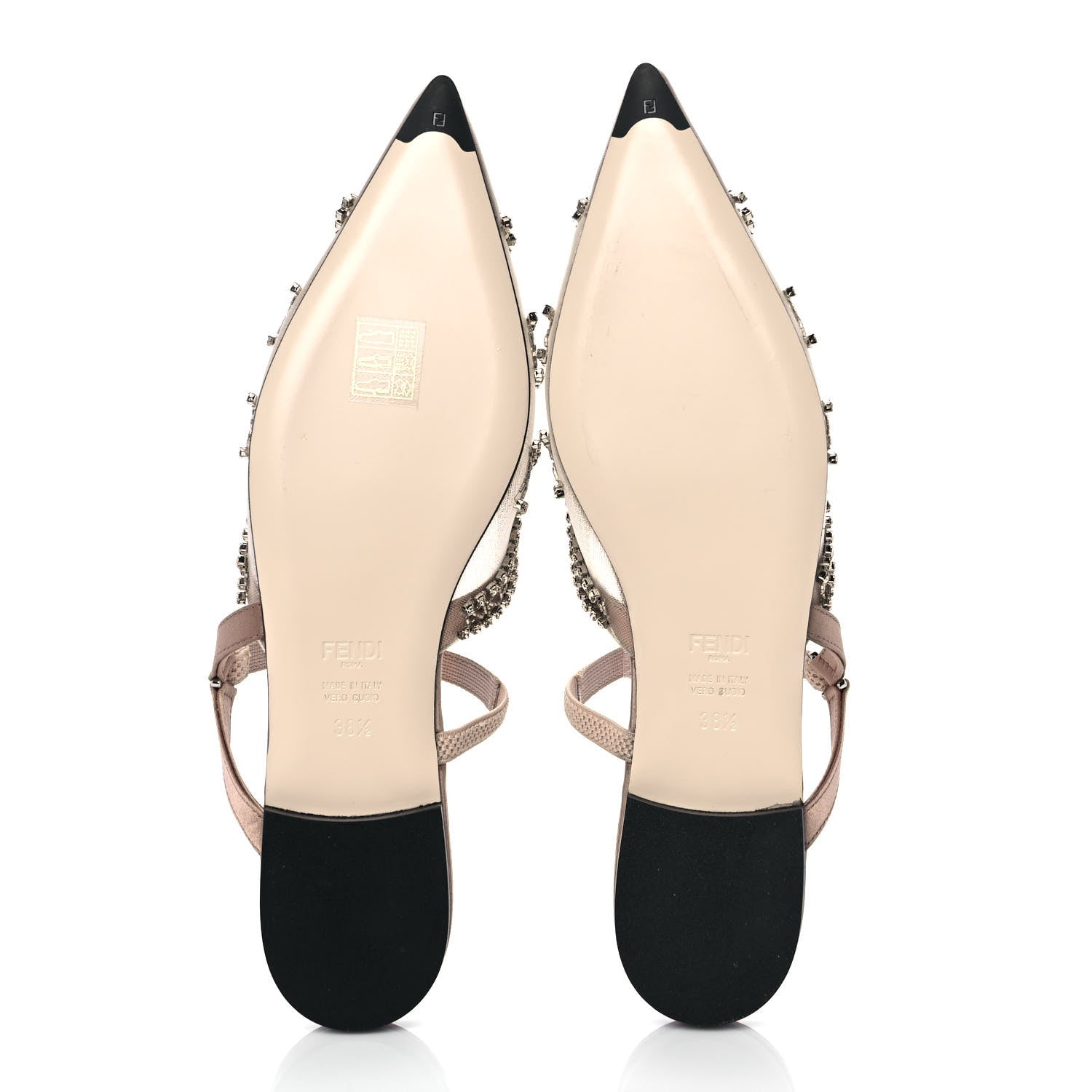 Fendi Satin Technical Mesh Colibri Crystal Embellished Mule 38.5 Nude 10 of 17