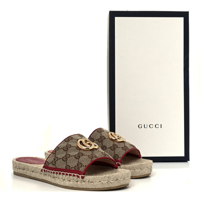 Gucci Monogram Matelasse GG Marmont Espadrille 20mm Slide Sandals 37.5 Beige Ebony New Cherry Red 14 of 14