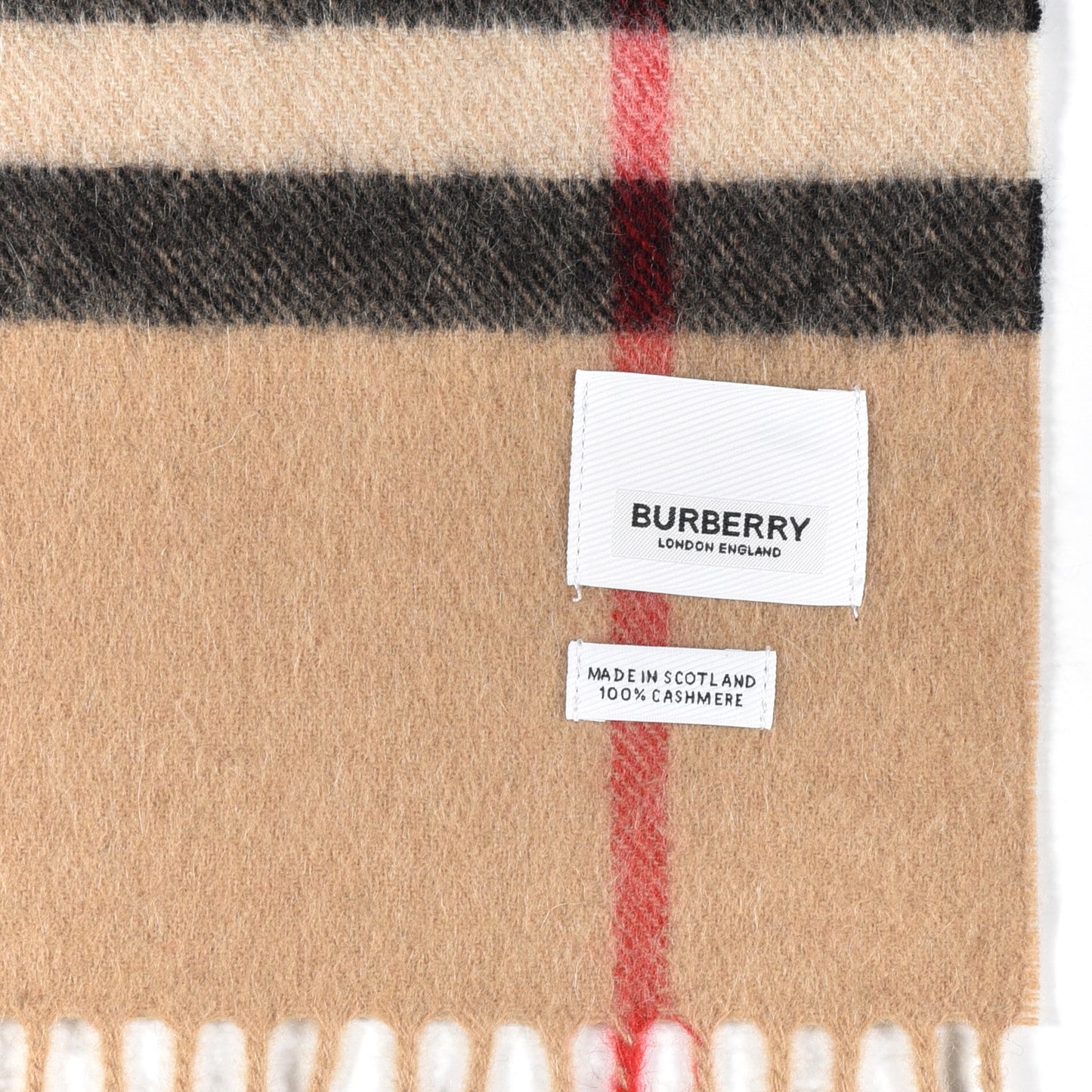 Cashmere Giant Check Fringe Scarf Archive Beige