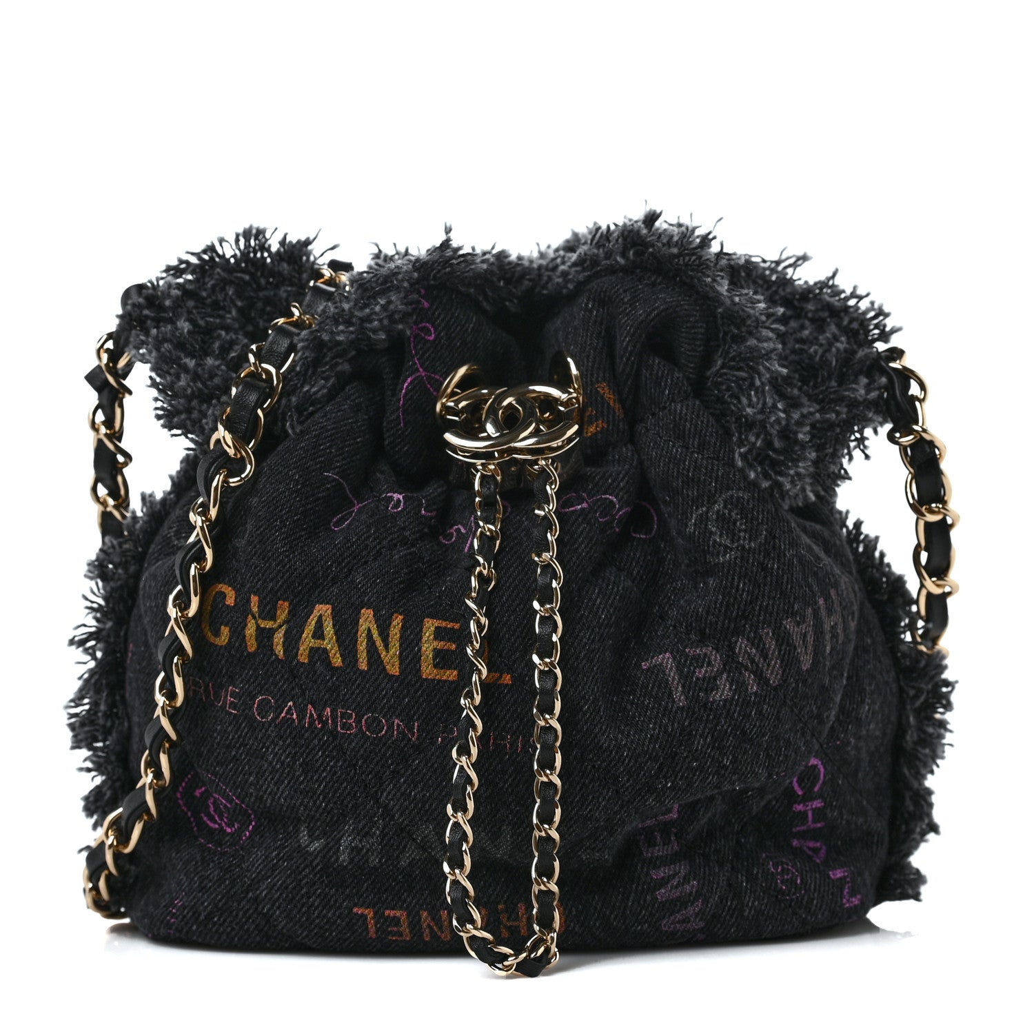 Chanel Denim Quilted Mood Bucket With Chain Black Multicolor 1 of 9