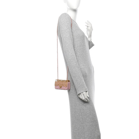 Metal Tweed Logo CC Minaudiere Mini Flap Bag Pink Gold