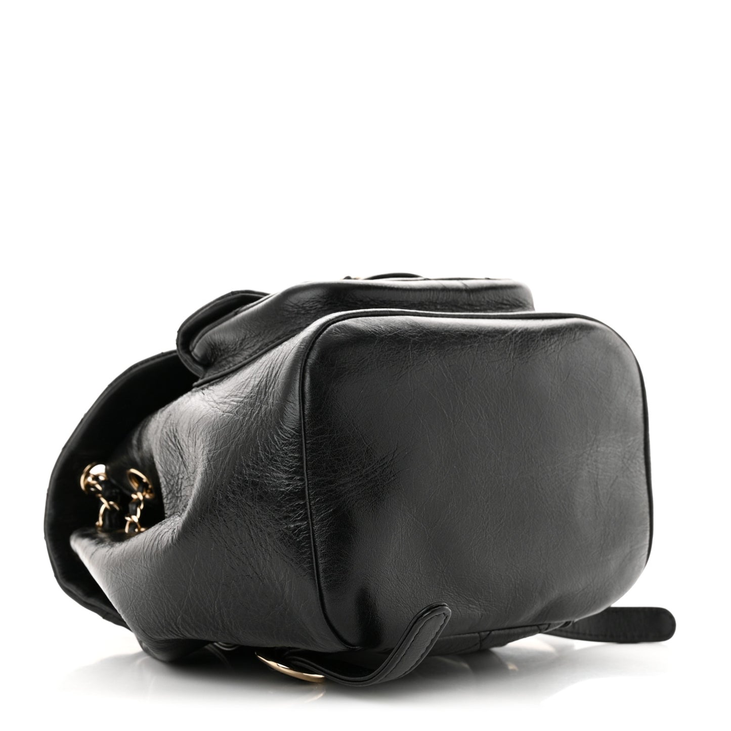 Glazed Aged Calfskin Quilted Small Duma Drawstring Backpack Black