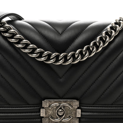 Chanel Calfskin Chevron Quilted Medium Boy Flap Black 5 of 11