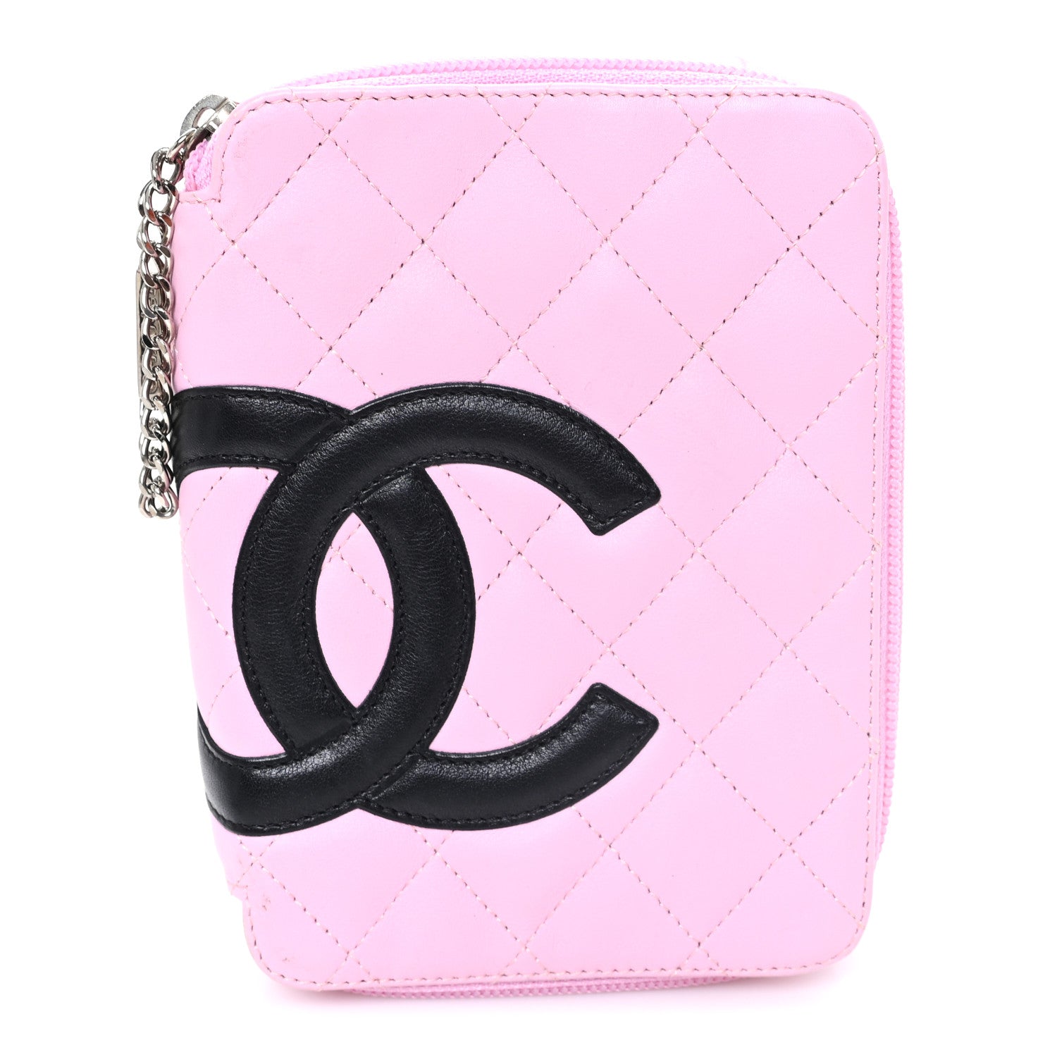 Chanel Calfskin Quilted Cambon Zip Around Makeup Pouch Pink Black 1 of 8