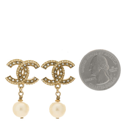 Chanel Crystal Pearl CC Drop Earrings Light Gold 2 of 5