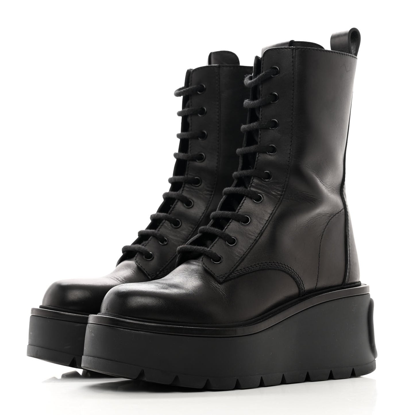 Calfskin VLOGO Uniqueform 55/85mm Flatform Lace Up Boots 37 Black