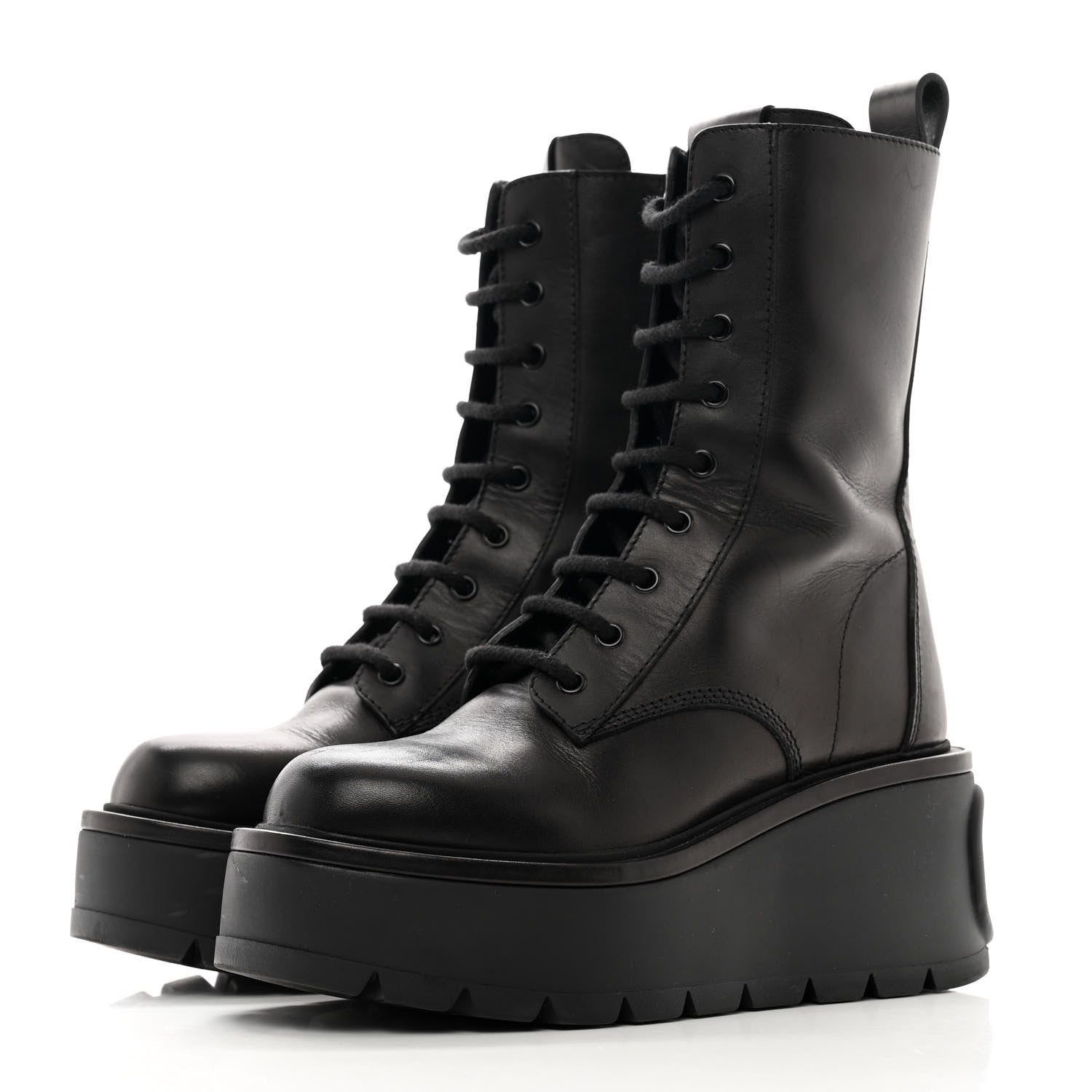 Valentino Garavani Calfskin VLOGO Uniqueform 55/85mm Flatform Lace Up Boots 37 Black 3 of 8
