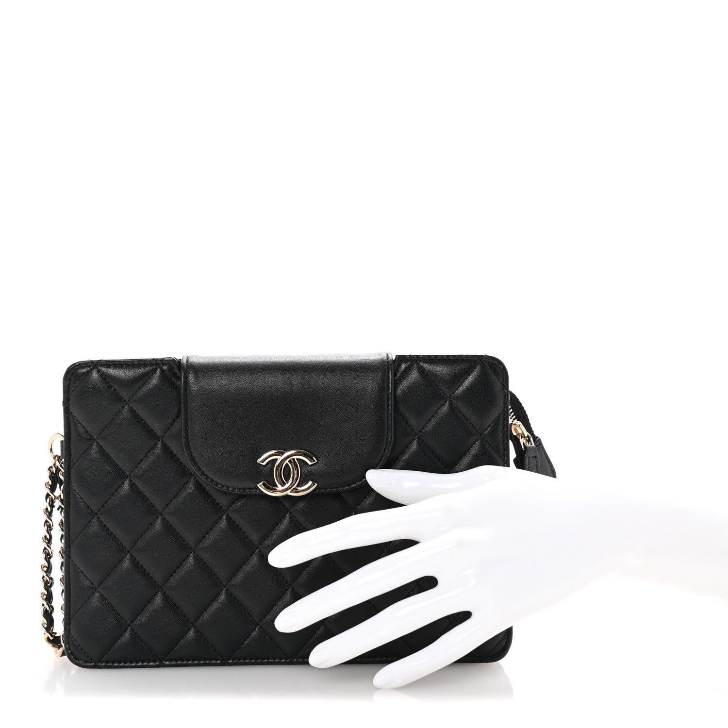 Chanel Lambskin Quilted CC Pouch Wristlet Black 2 of 7