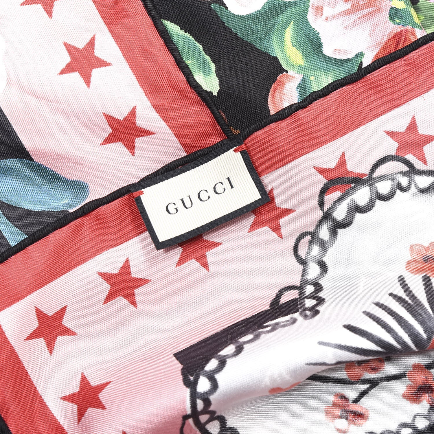 Gucci Silk Twill Jakam Square Scarf Black Pink 4 of 4