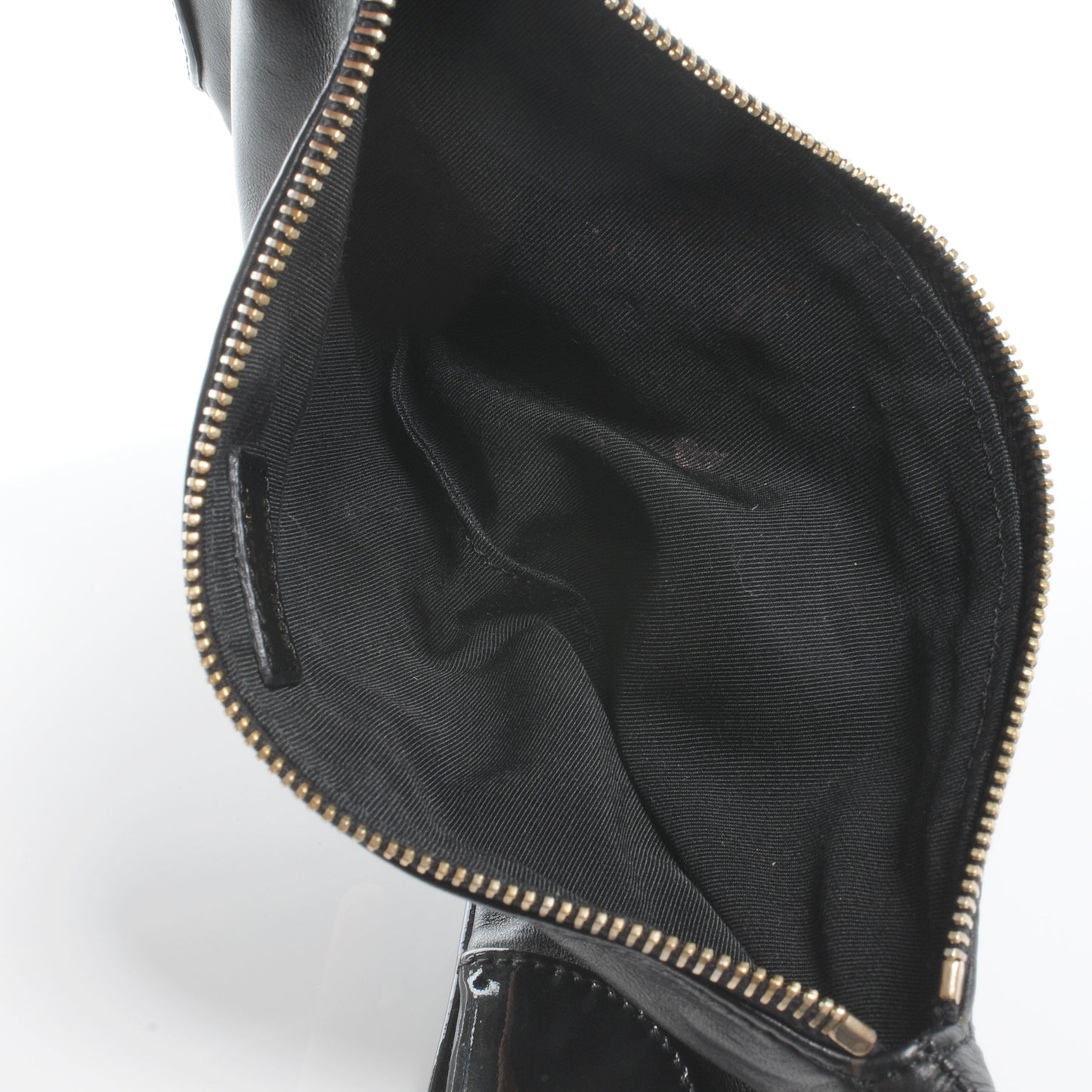 Lambskin and Patent Leather Camellia Wristlet Black