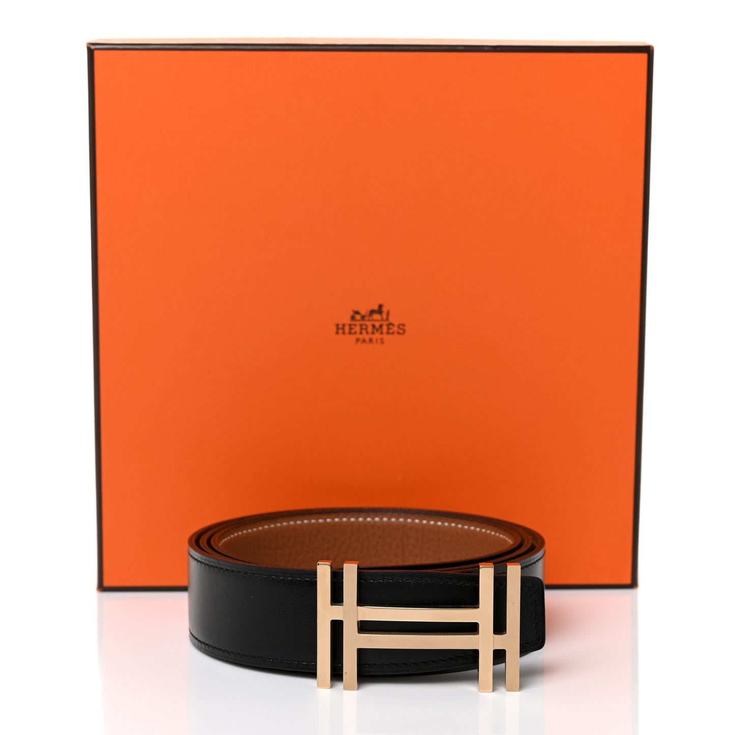 Box Togo 32mm Au Carre H Belt 95 Black Gold