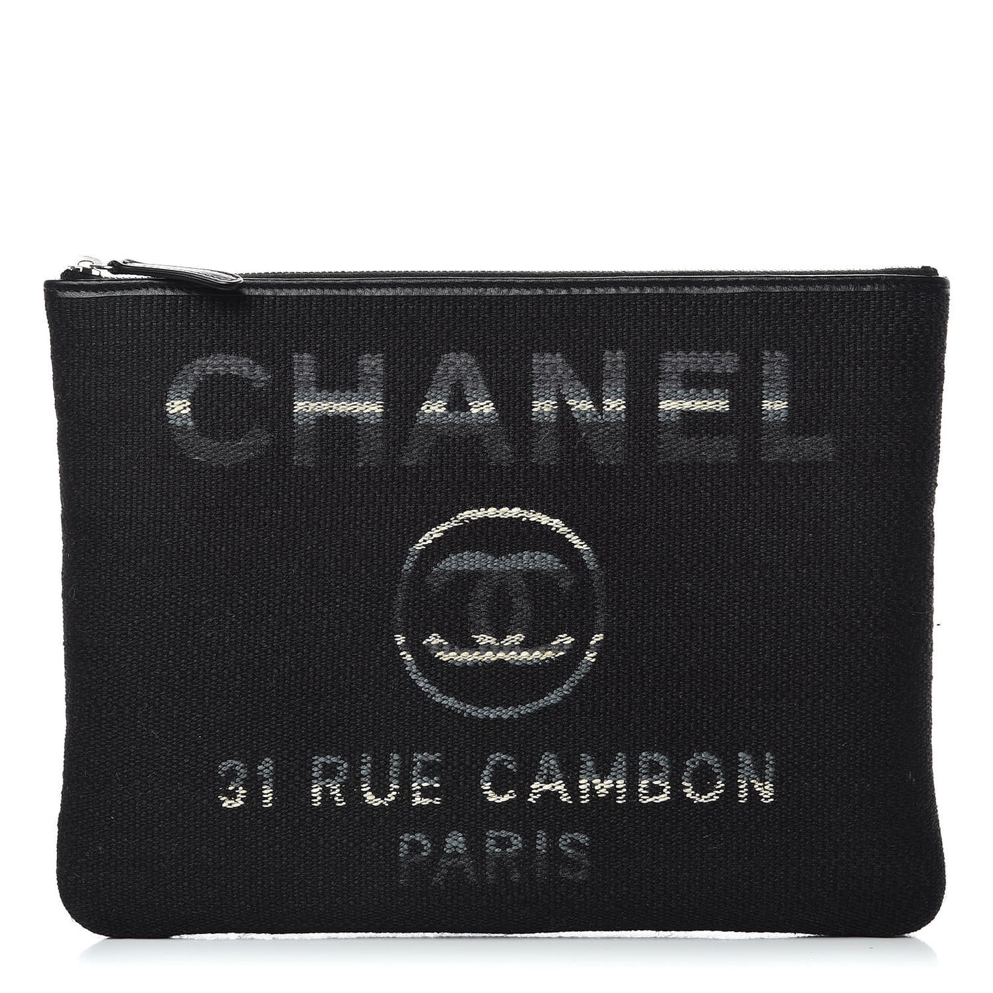 Striped Canvas Deauville Pouch Clutch Black