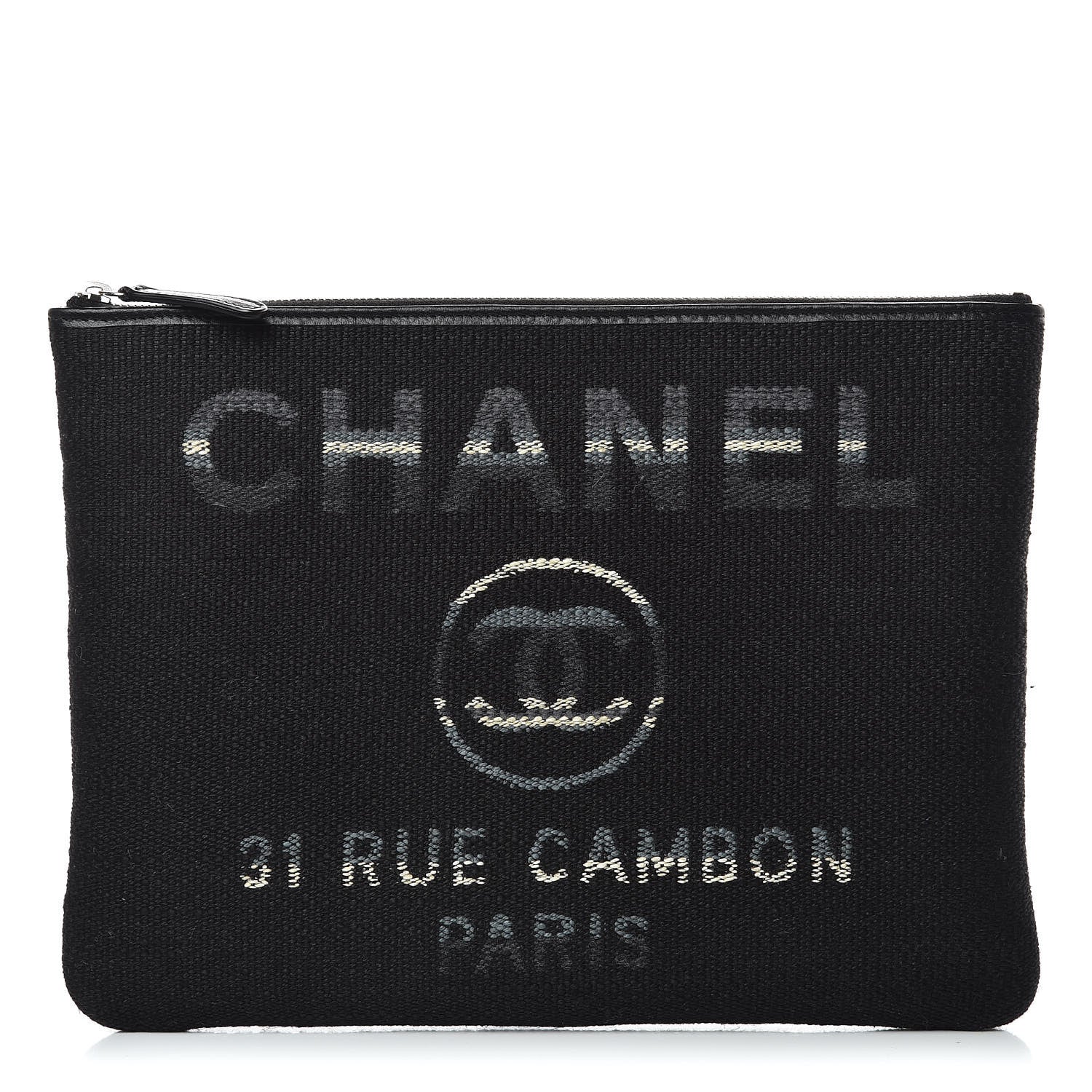Chanel Striped Canvas Deauville Pouch Clutch Black 1 of 8
