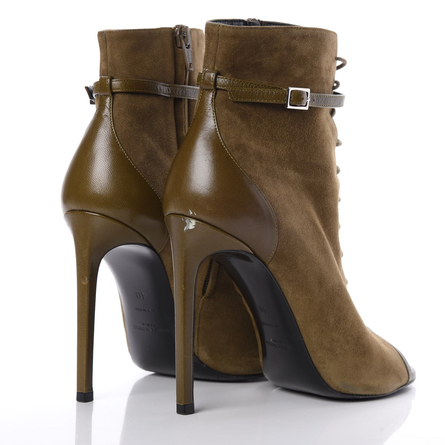 Suede Peep Toe Ankle Boots 40 Green