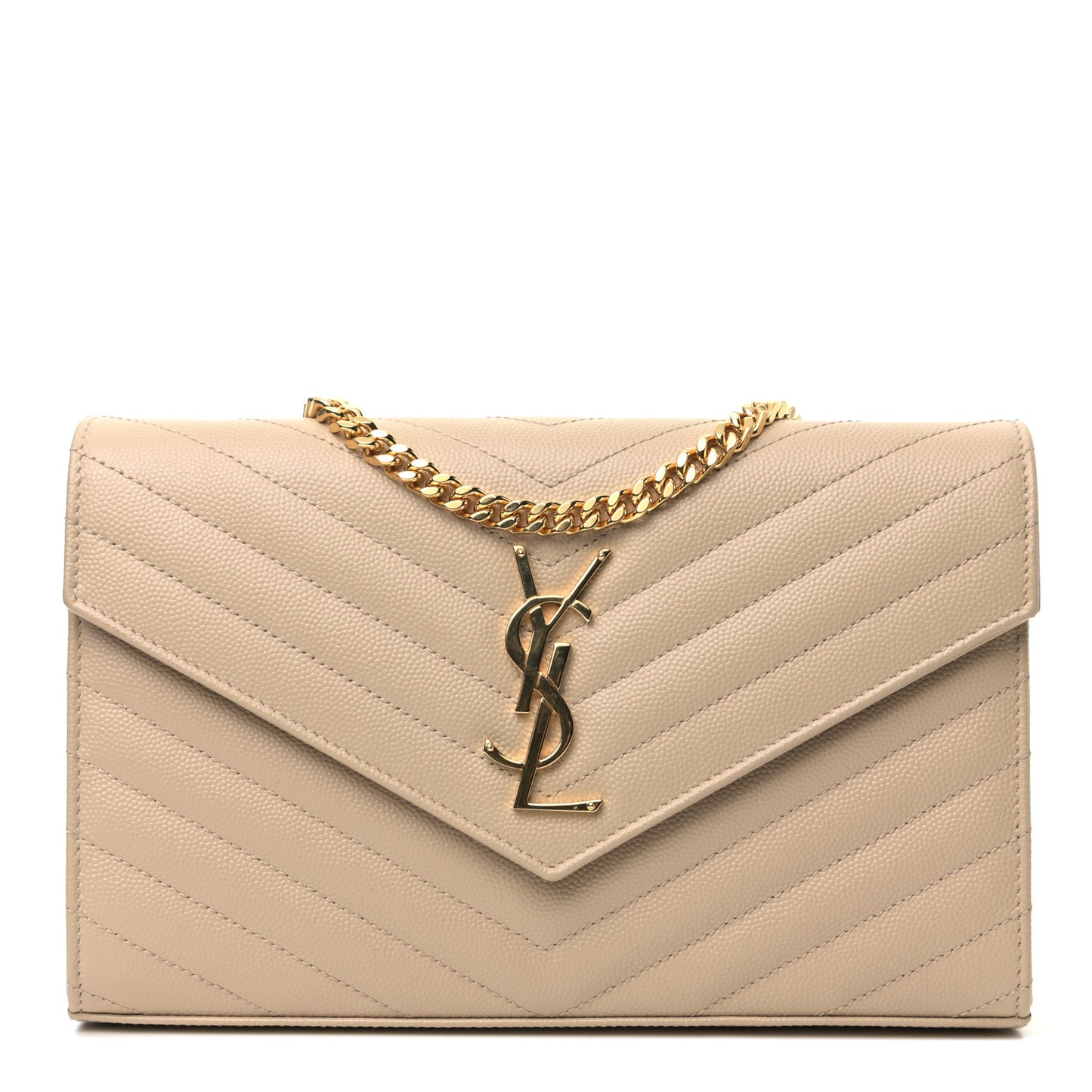 Grain De Poudre Matelasse Chevron Monogram Chain Wallet Nude Powder