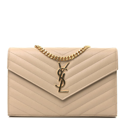 Saint Laurent Grain De Poudre Matelasse Chevron Monogram Chain Wallet Nude Powder 1 of 9
