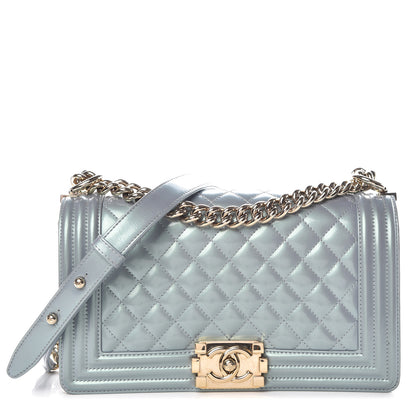 Chanel Iridescent Patent Calfskin Quilted Medium Boy Flap Light Blue 1 of 14
