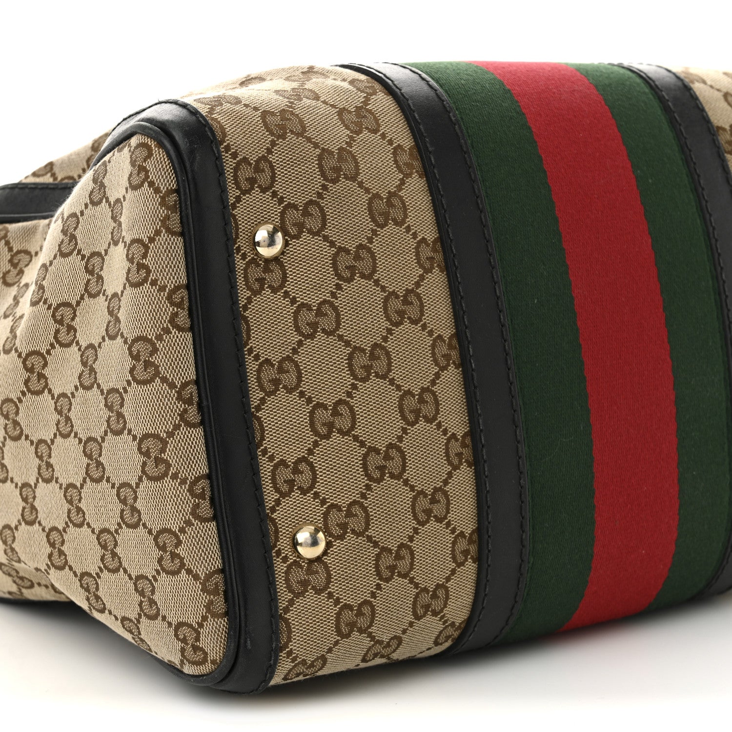 Gucci Monogram Selleria Calfskin Vintage Web Medium Boston Beige Ebony Cocoa 9 of 13