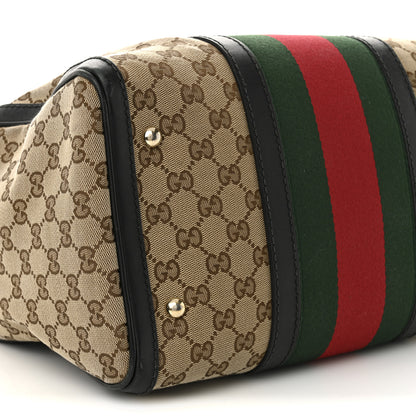 Gucci Monogram Selleria Calfskin Vintage Web Medium Boston Beige Ebony Cocoa 9 of 13