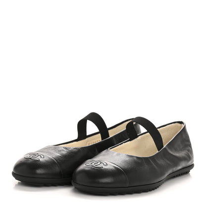 Chanel Lambskin Cap Toe CC Mary Jane Flats 38 Black 4 of 10
