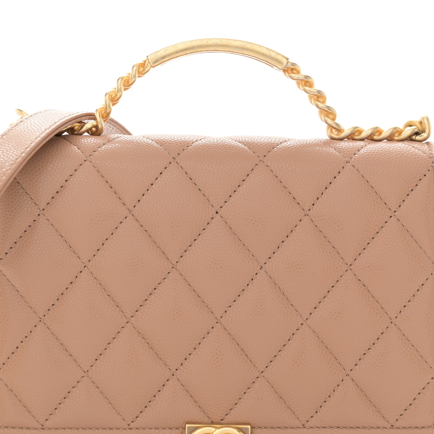 Caviar Quilted Boy Top Handle Wallet On Chain WOC Beige