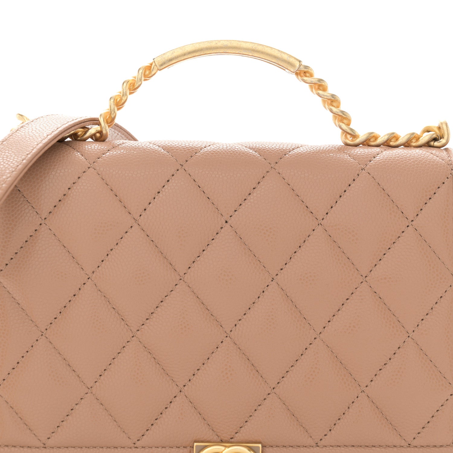 Chanel Caviar Quilted Boy Top Handle Wallet On Chain WOC Beige 9 of 13