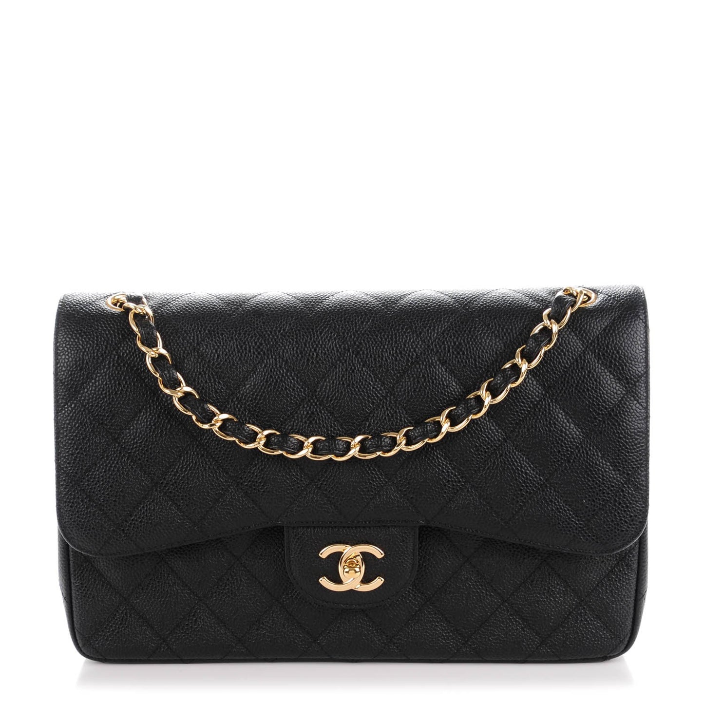Caviar Quilted Jumbo Double Flap Black