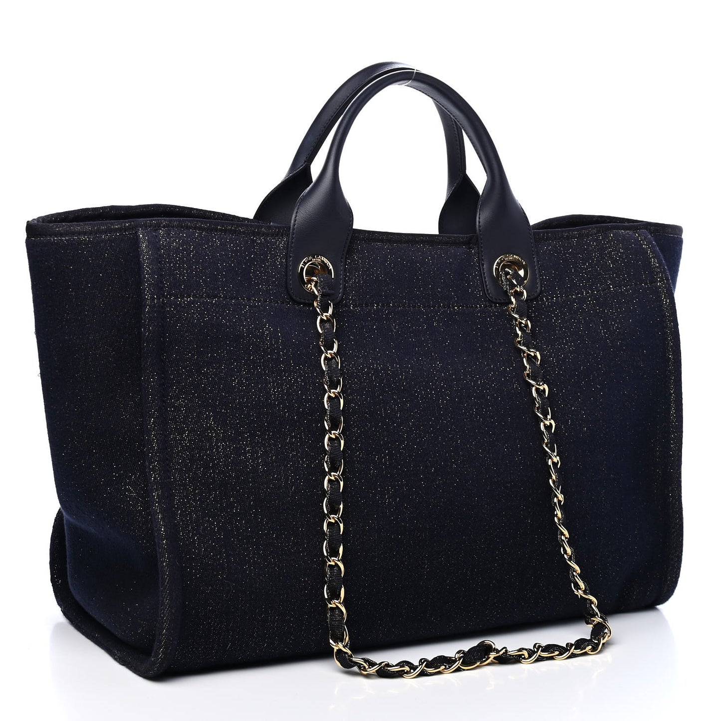Lurex Canvas Medium Deauville Tote Navy Blue Gold
