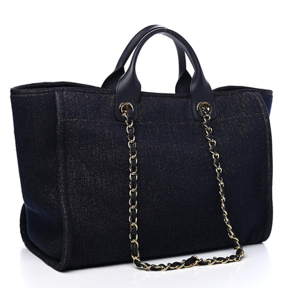 Chanel Lurex Canvas Medium Deauville Tote Navy Blue Gold 2 of 8