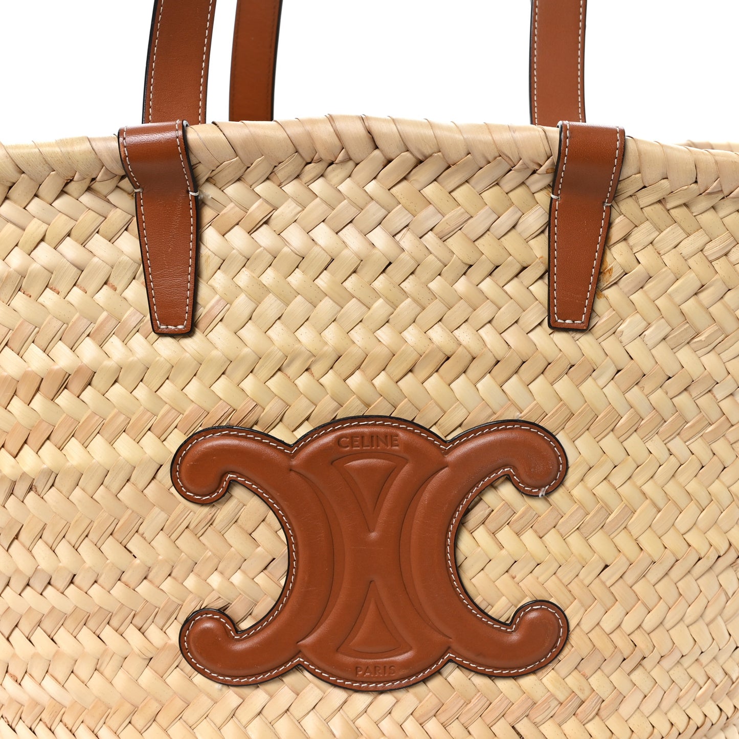 Raffia Calfskin Triomphe Medium Panier Tan