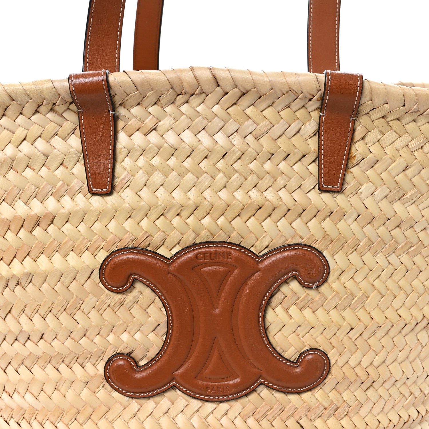 Celine Raffia Calfskin Triomphe Medium Panier Tan 7 of 11