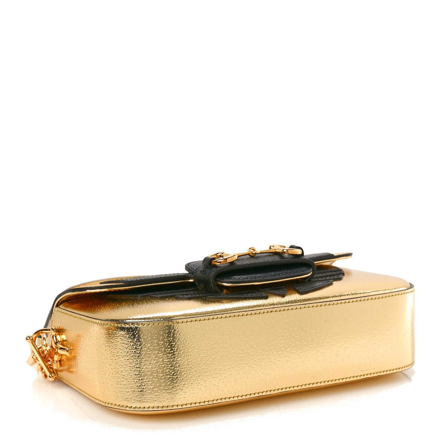 X ADIDAS Textured Dollar Calfskin Web Trefoil Horsebit 1955 Shoulder Bag King Gold Black