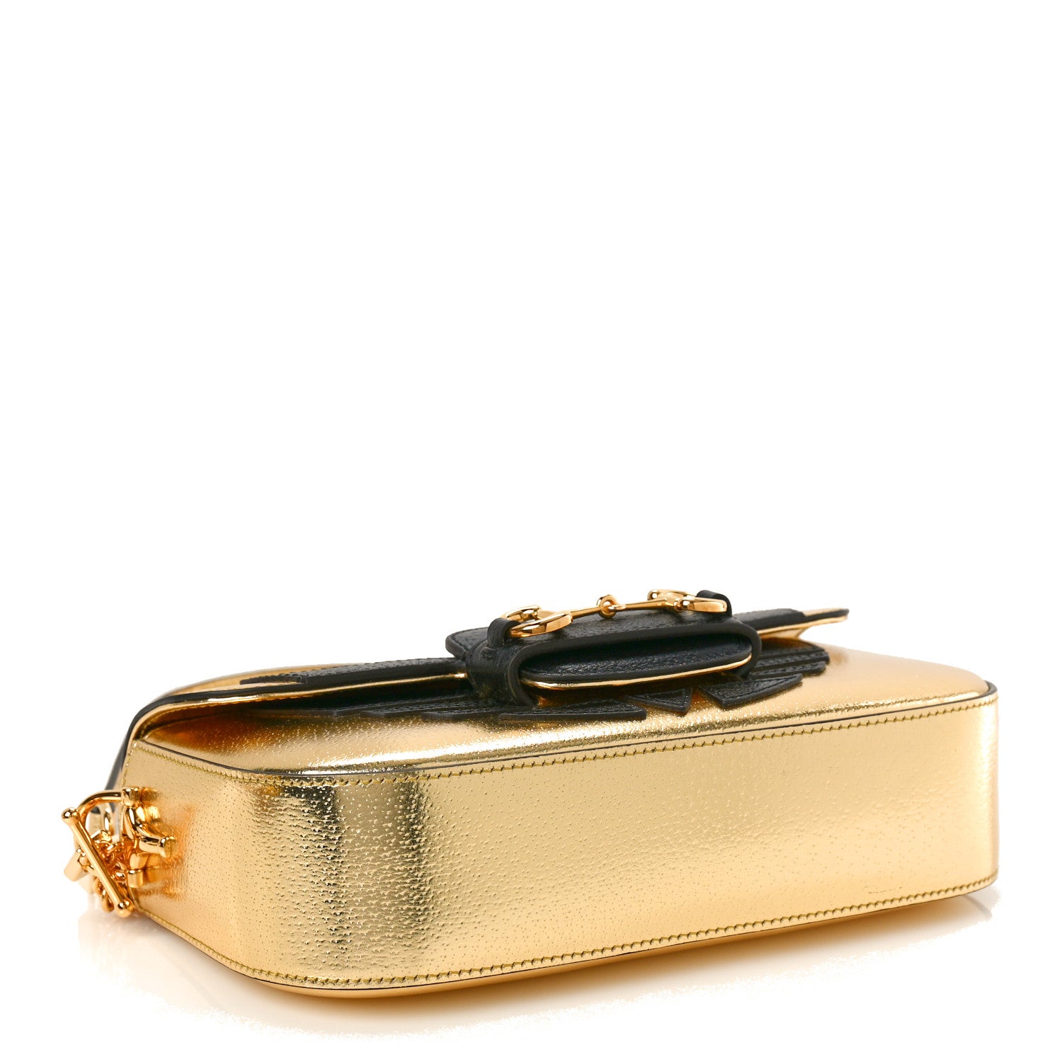 Gucci X ADIDAS Textured Dollar Calfskin Web Trefoil Horsebit 1955 Shoulder Bag King Gold Black 4 of 9
