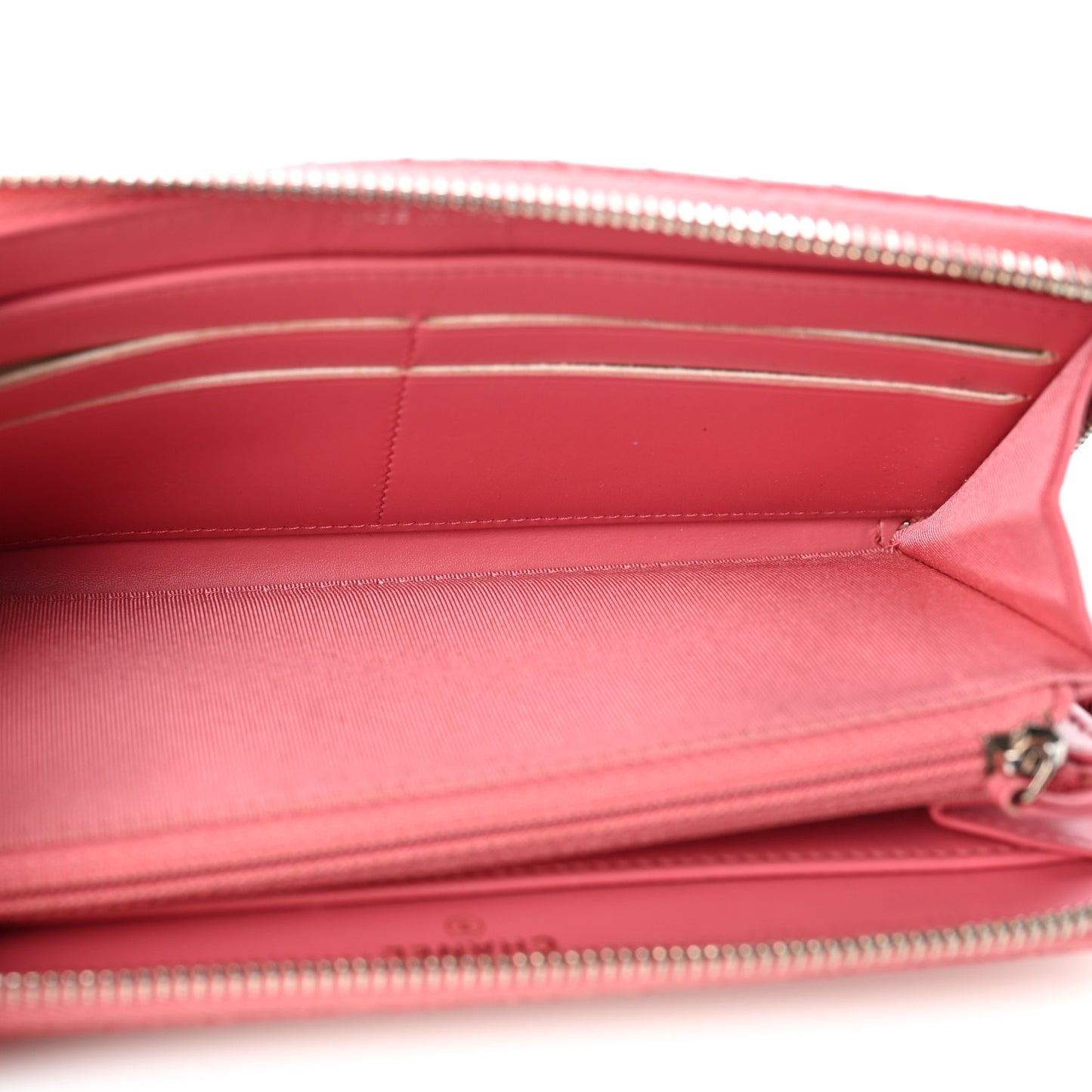 Caviar Chevron Large Gusset Zip Around Wallet Pink