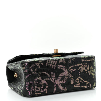 Chanel Calfskin Crocodile Embossed Graffiti 2.55 Mini Cocodile Reissue Flap Black Pink 3 of 4