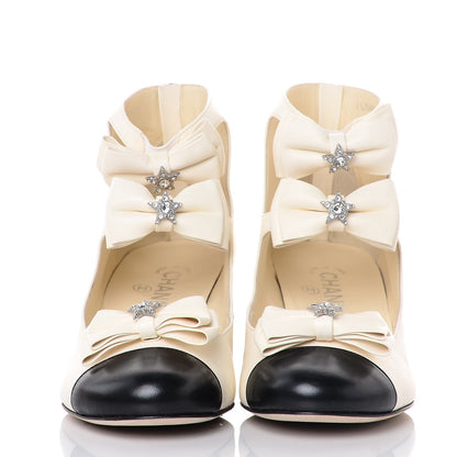 Chanel Lambskin Cap Toe Crystal Star Open Ankle Boots 38.5 White Black 2 of 9