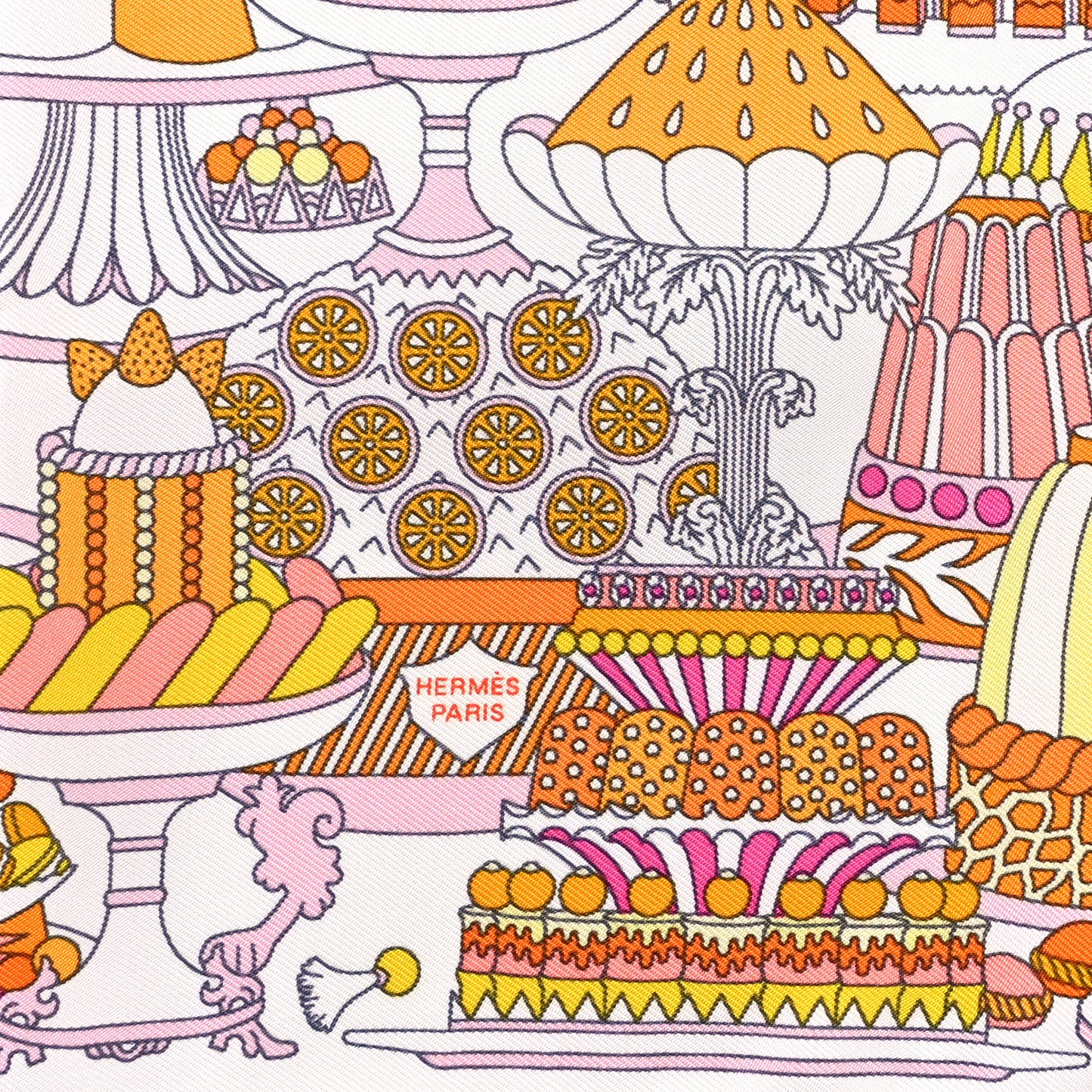 Silk La Patisserie Francaise Scarf 45 White Orange Jaune