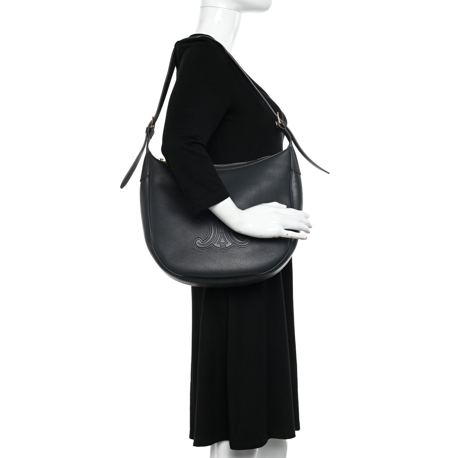 Celine Calfskin Triomphe Heloise Shoulder Bag Slate Grey 2 of 12