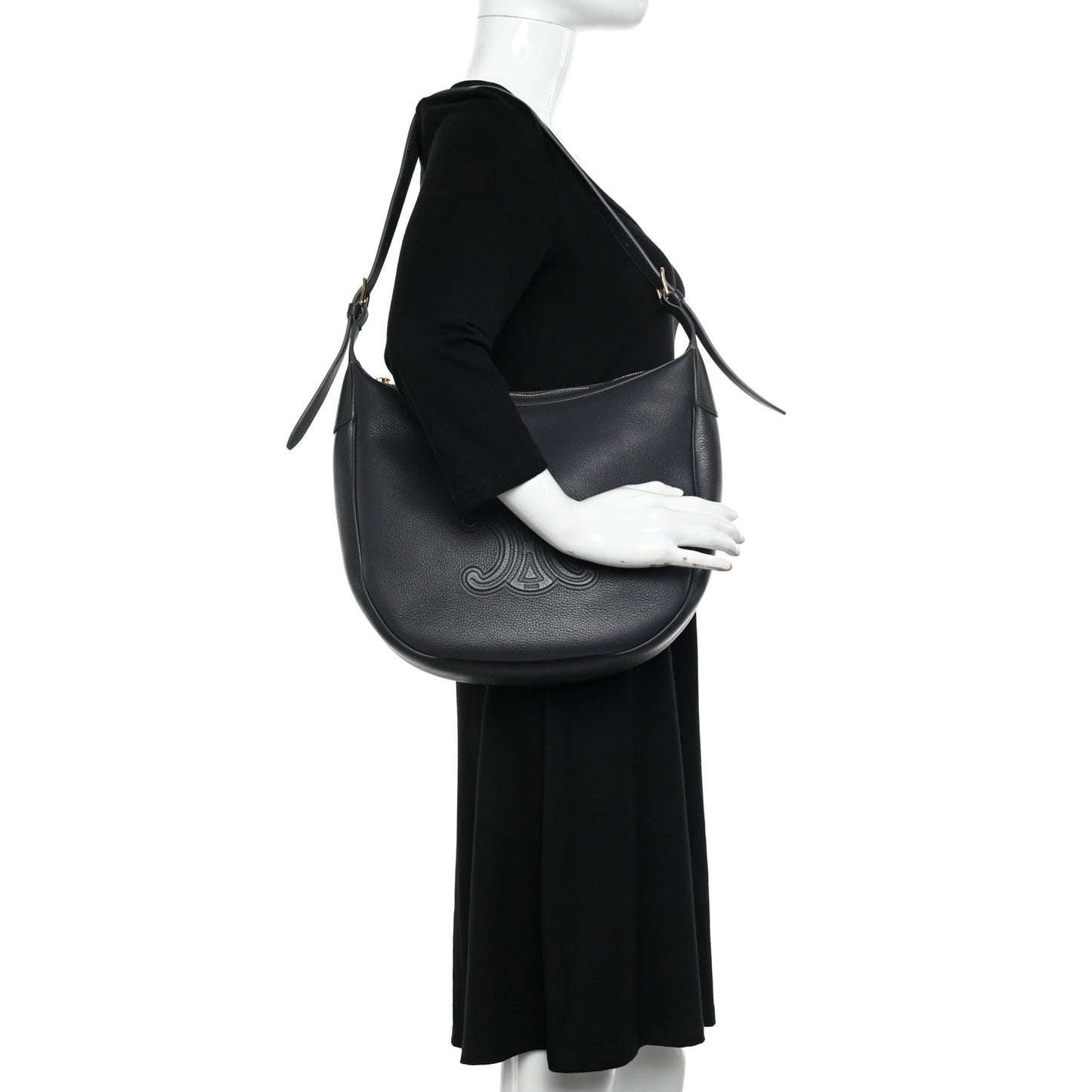 Calfskin Triomphe Heloise Shoulder Bag Slate Grey