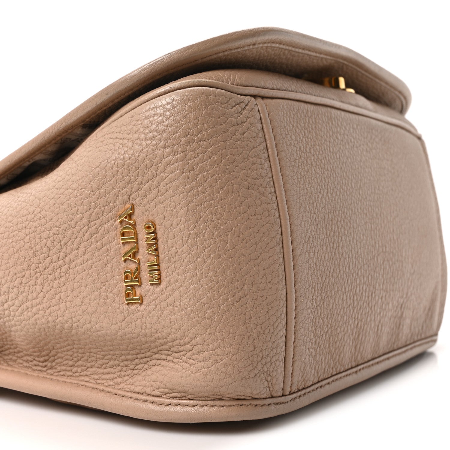 Prada Vitello Daino Embossed Logo Flap Shoulder Bag Sesamo 7 of 9