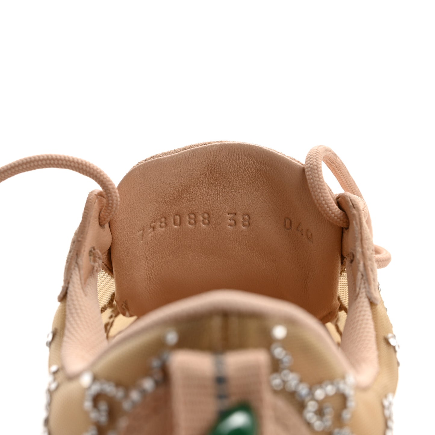 Tela Retino Mesh Crystal Suede GG Monogram Womens Gucci Run Sneakers 38 Light Powder Skin Rose Silver