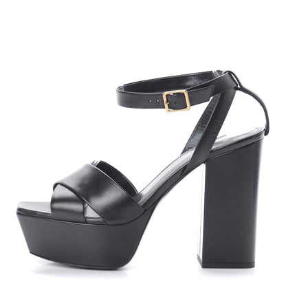 Saint Laurent Calfskin Farrah 80 Platform Sandals 38.5 Black 1 of 7