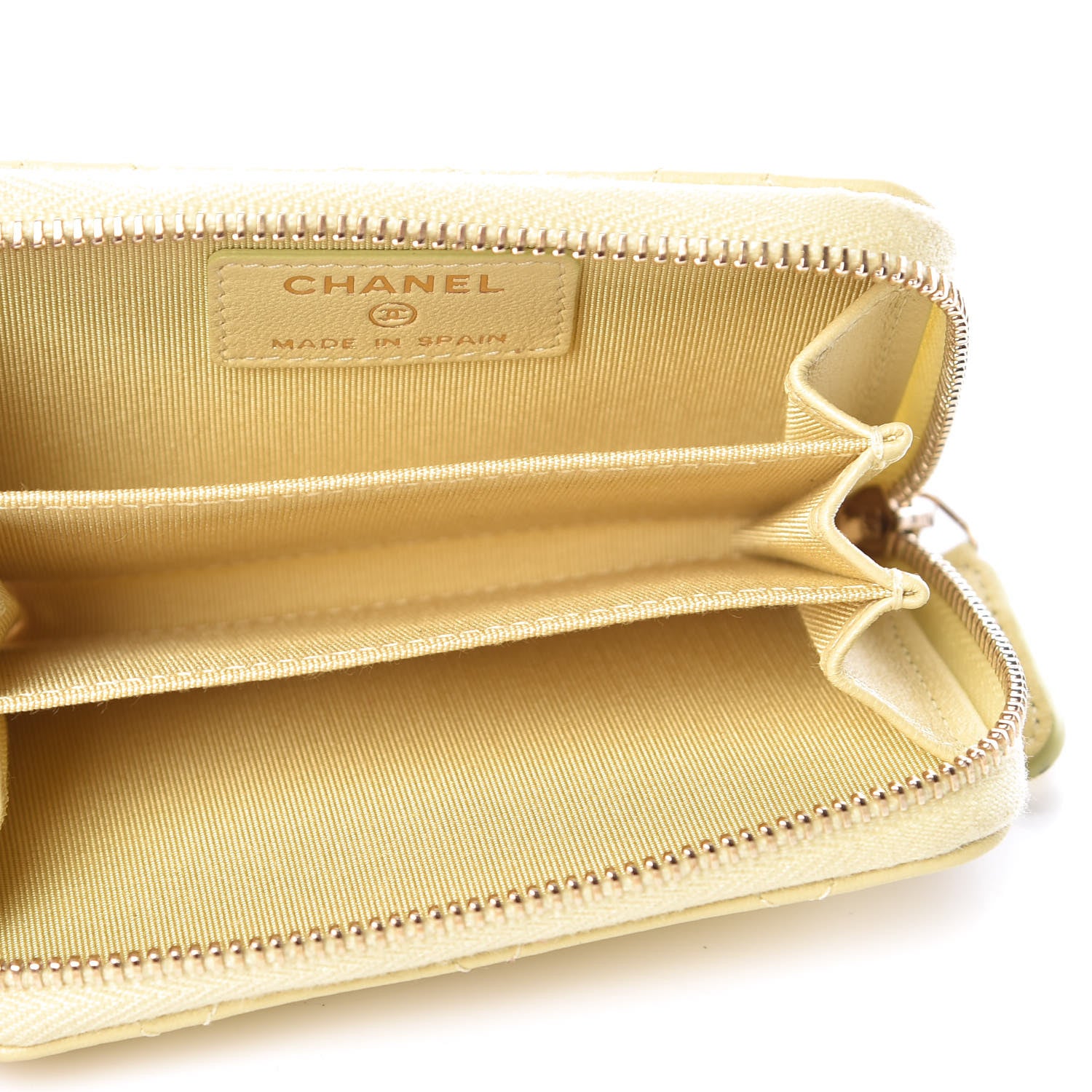 Chanel Lambskin Quilted Zip Around Coin Purse Wallet Yellow 5 of 8