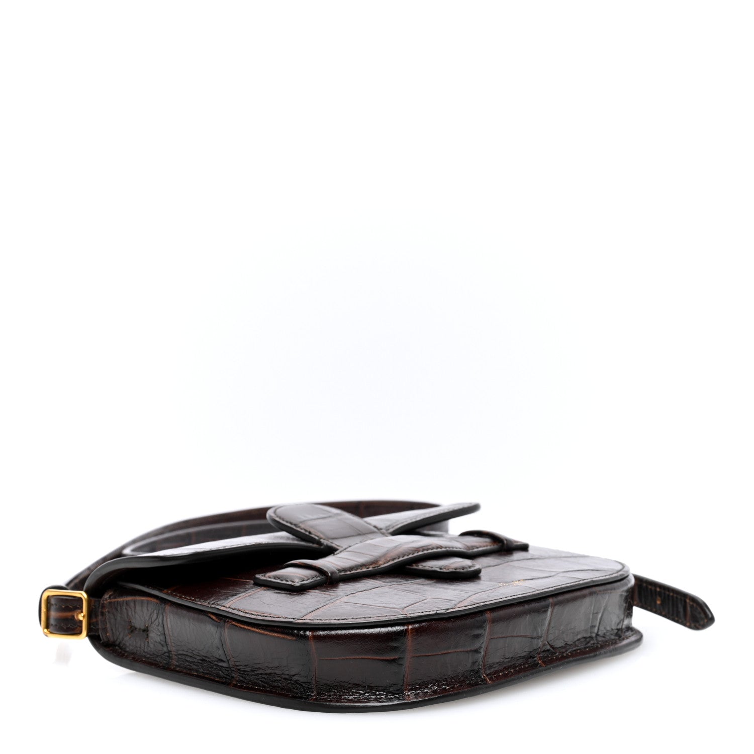 Celine Crocodile Embossed Calfskin Mini Symmetrical Bag Brown 4 of 9