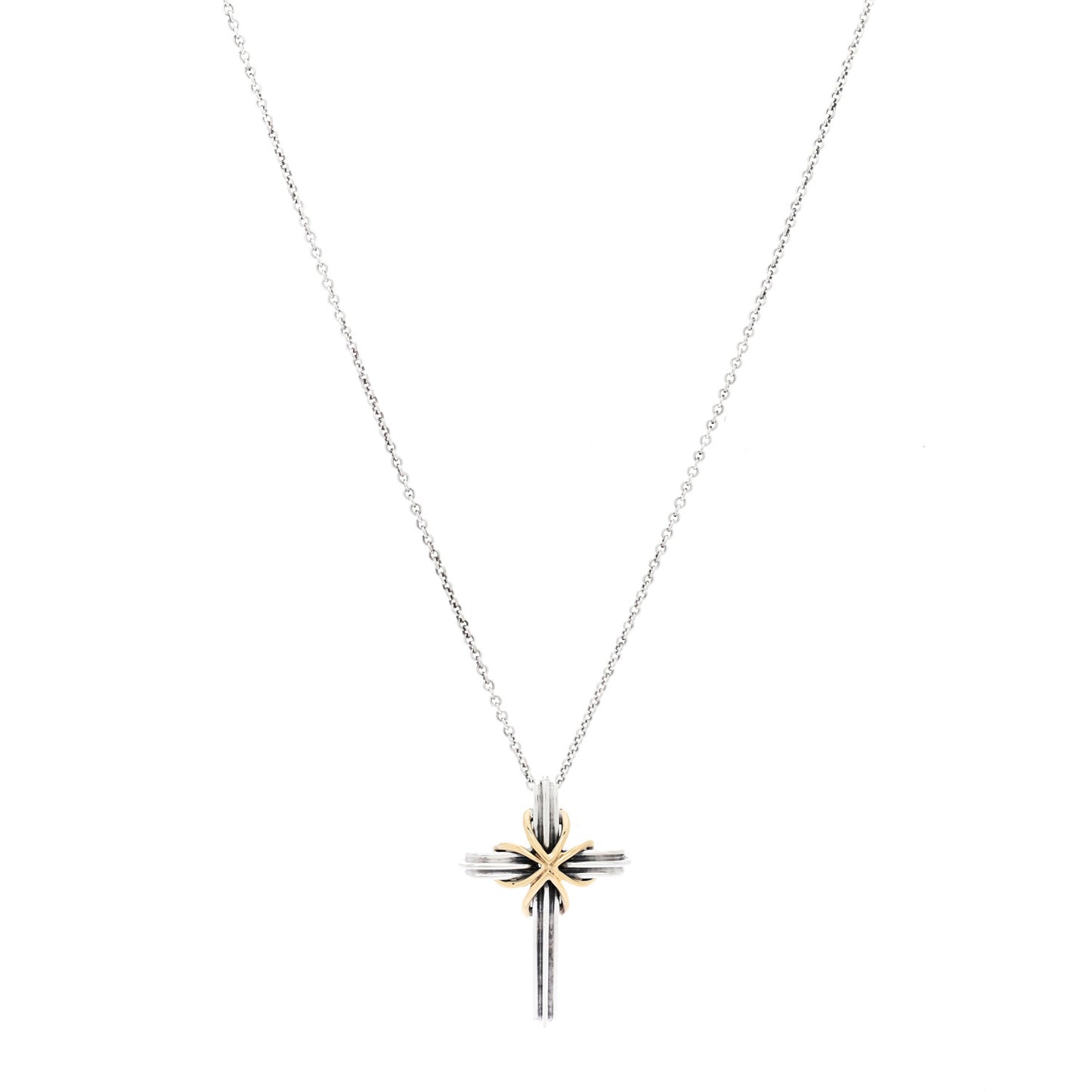 Sterling Silver 18K Yellow Gold Cross Pendant Necklace